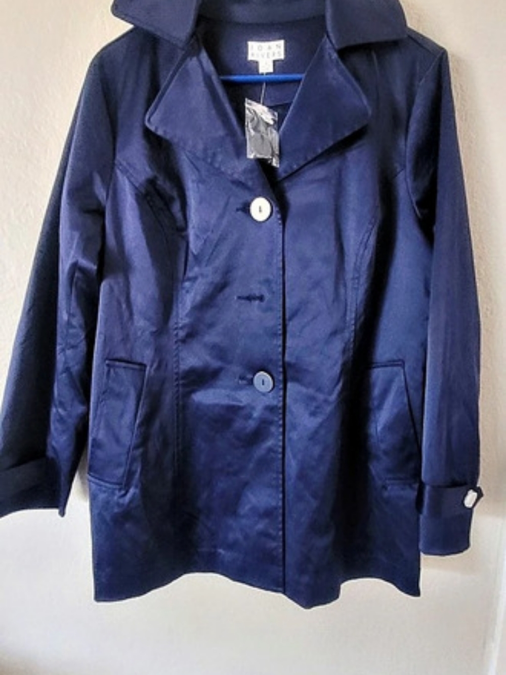 Joan Rivers Trench Coat Cotton Blend Blue Size Medium NWT